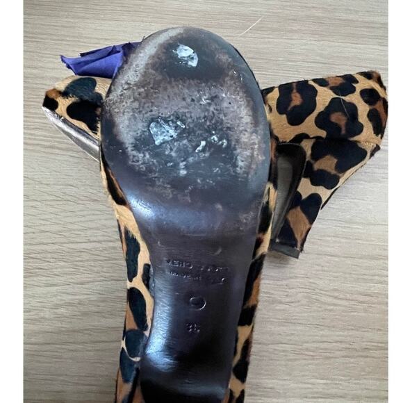 L’Autre Chose Leopard Print Calf Hair Leather Heels Platform Peep Toe Flower - Picture 10 of 10